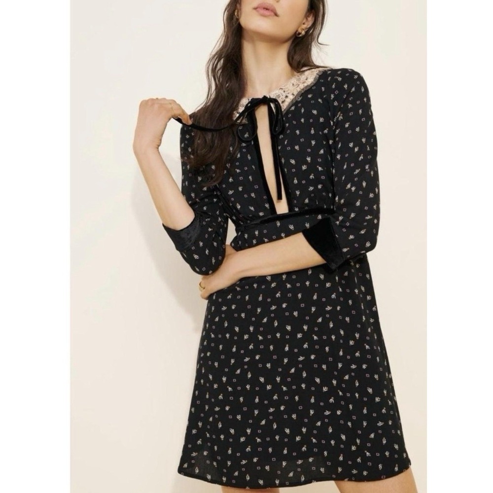 Free People Women's Sweet Delfina Mini Dress Black Boho Fairycore